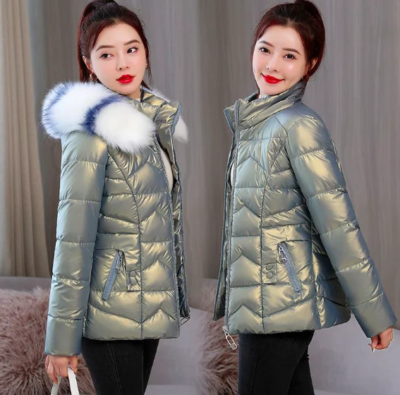Plus size Winter Hooded Coat Women Parkas Warm Down Jacket Female Shiny Coat Fur Winter Jacket for Women