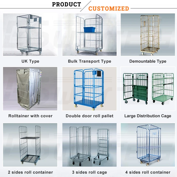 Professional Factory Heavy Duty Zinc Powder Coated Laundry Roll Cage Logistics Trolley For Warehouse