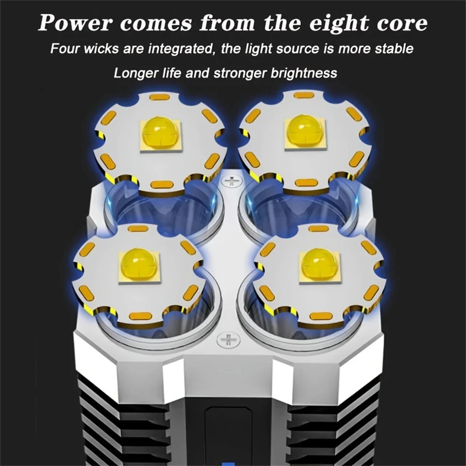 4-core Led Multi-functional Bright Flashlight COB Side Light Outdoor Portable Home USB Rechargeable Flashlight