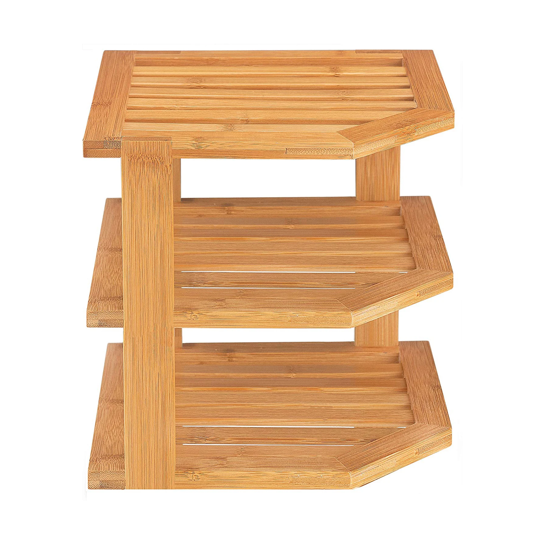 Bamboo Corner Shelf Storage Organizer - 3 Tier Kitchen Corner Rack for Plates - Countertop, Cabinet & Pantry Organization