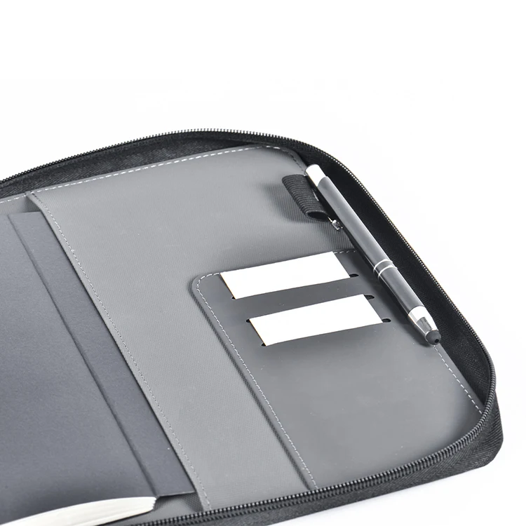Vip Gift Pu Leather A5 Powerbank File Holder Document Print Logo Zipper Smart Powerbank Notebook Portfolio