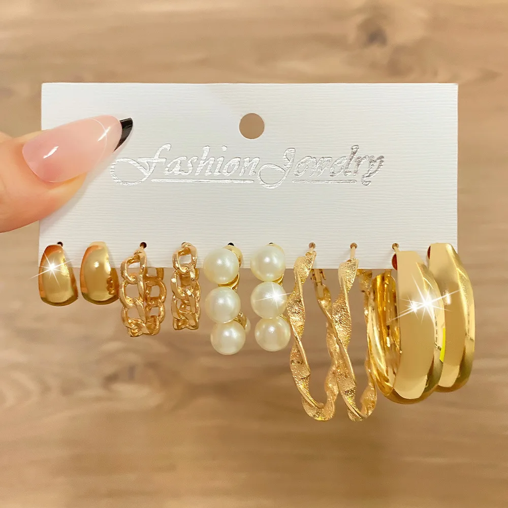 Wholesale Creative Vintage Card Earrings Set 12 Sets Gold Plated Alloy Love Pearl Lock Snake Butterfly Mushroom Lock Ear Buckle
