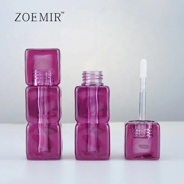 Custom square transparent purple lip gloss tube lip glazed tube clear empty liquid lipstick tube 3ml