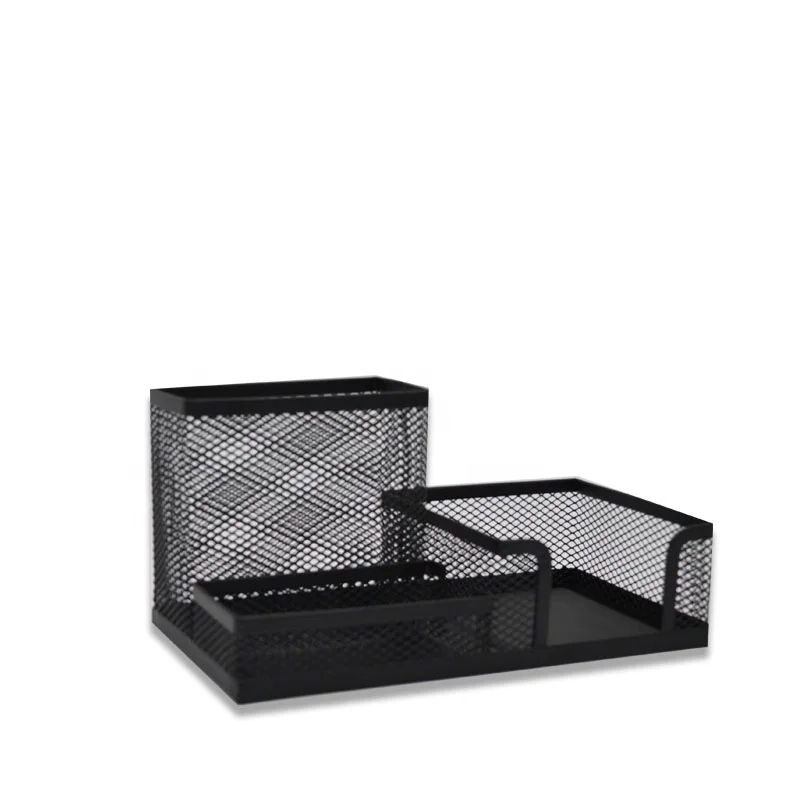 Pencil Holder 4 Compartments Black Metal Mesh Desk Desktop Organizer Office Pen Holder