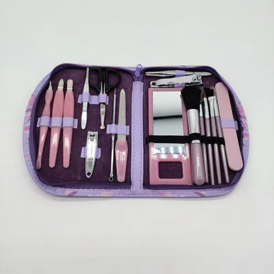 18 pcs/bag Plastic Manicure Stainless Steel Nail Grooming Clippers Set Nail Travel Case Tool