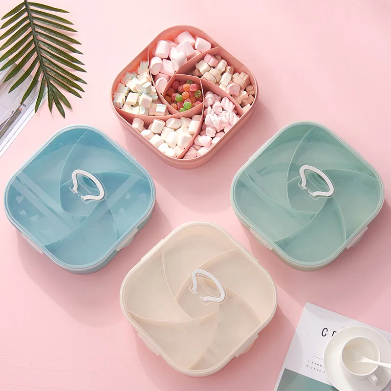 Sealed plastic compartment dried fruit box with lid and portable melon seeds candy box snack storage box