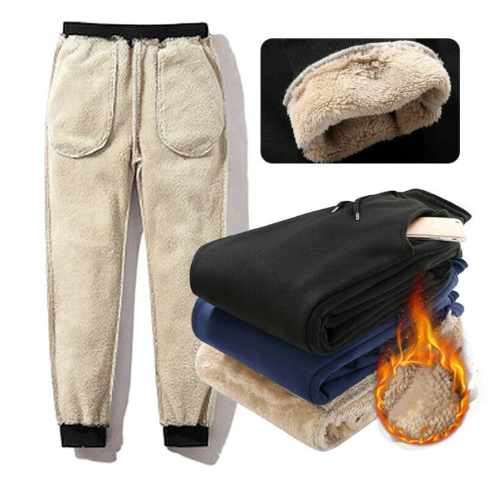 High Quality Lambs Wool Lining Keep Warm Trousers Male Winter wool pant