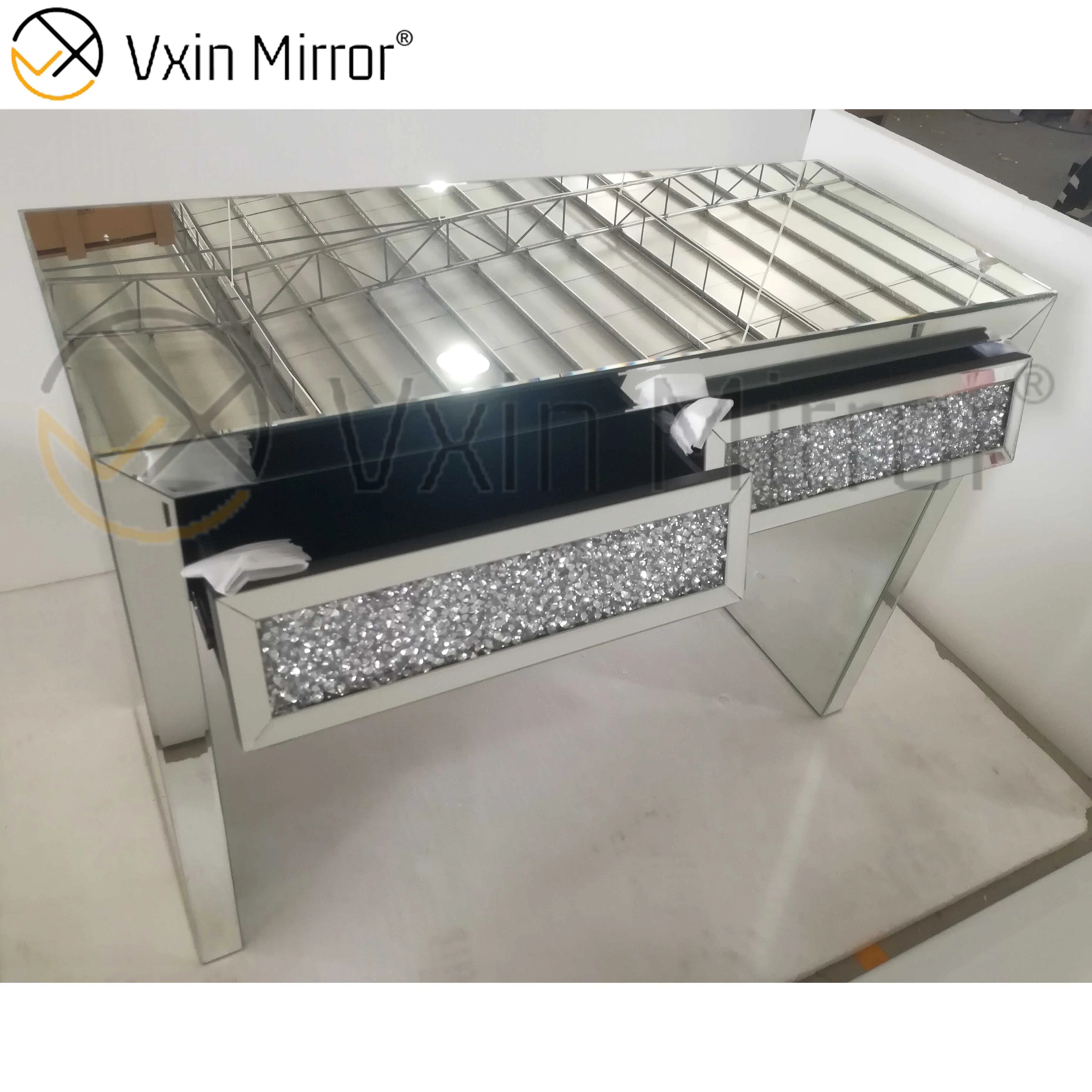 Зеркальный стол-Консоль VXin WXWF-710 двухвыдвижной раздавленный бриллиант серебристый боковой