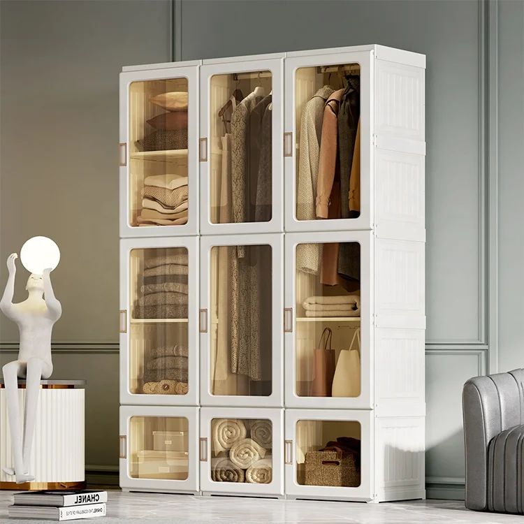 Plastic portable clothes organizer wardrobes storage cabinet closet modern design big cupboard