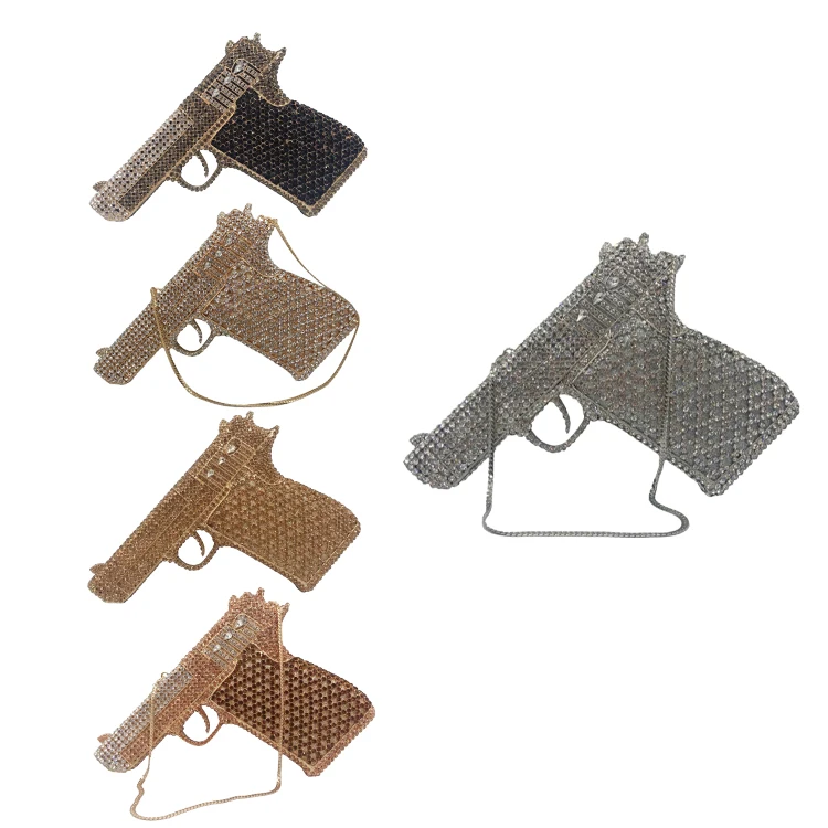 Бриллиантовый клатч со стразами, сумка для свадебной вечеринки, сумочка со стразами и пистолетом, вечерние сумочки с кристаллами, сумочка с украшением в виде пистолета