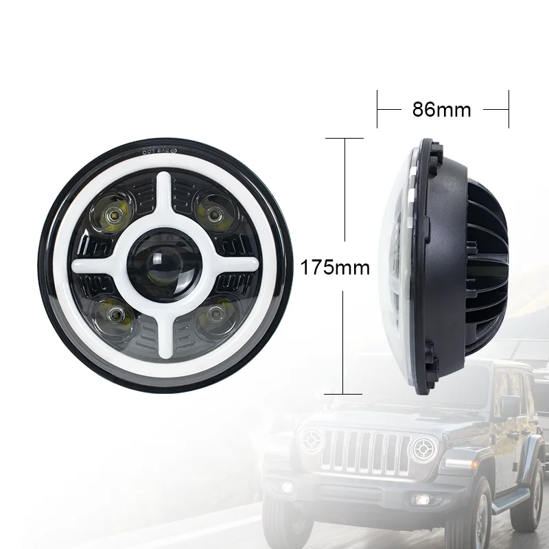 12/24VDC 7INCH Round Led Headlight White Amber Color High Low Beam Super Brightness Other Car Accessories Luces Parts Offroad