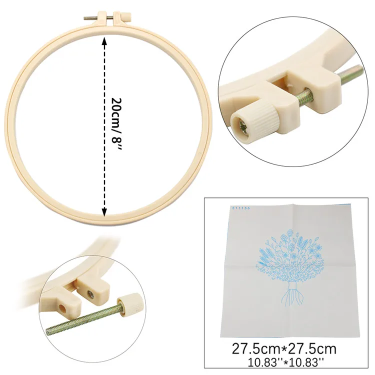 In Stock Custom Hand Flower Bouquets Print Cross Stitch Starter Kit DIY Embroidery Beginner Kit With Plastic Frame