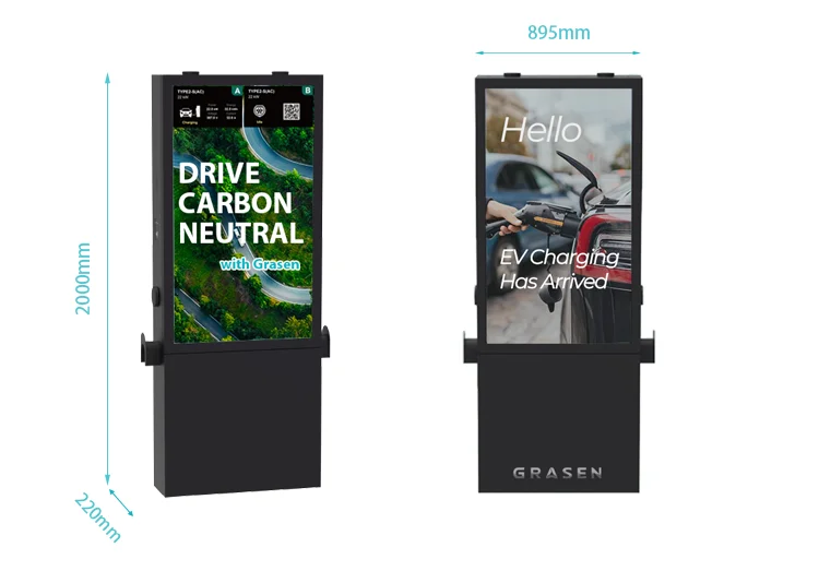 Commercial Parking Lots 55 Inch LCD Advertising Screen EV Charger Station Dual Guns DC Rapid Charging Point With LCD Display