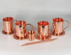 Copper Mug With Copper Handle Food-Safe Hammered Drinking Water and Beer Gift Set Cups for Moscow Mules