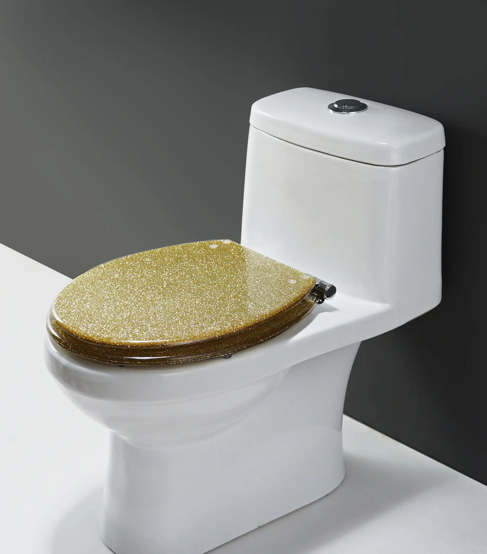 Fine Era U Shape Customize Polyresin Transparent Resin Quick Release Slow Close Gold Toilet Seat Cover