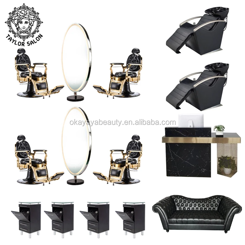 Wholesale barber supplies salon furniture set mirror station shampoo hair stylist chair barber+chairs
