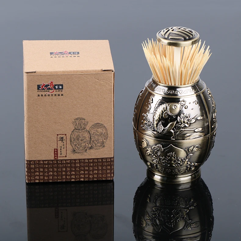 2022 Zinc Alloy Toothpick Dispenser Holders Automatic Press Type Toothpick Holder Metal Toothpick Storage Box