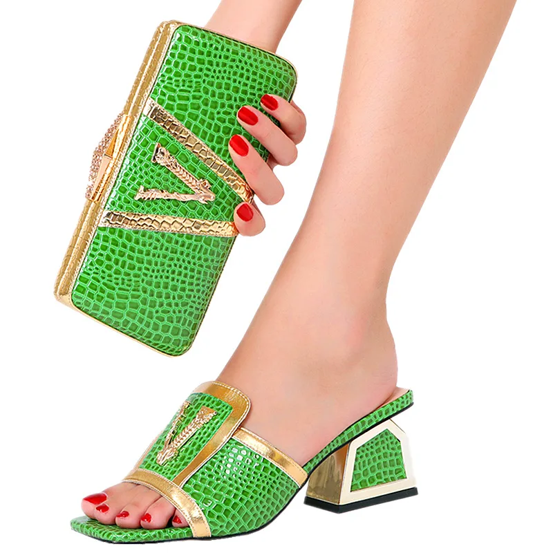 Fashion wedding clutch purse for women luxury crocodile clutch bag evening bags heeled slippers matching shoes and bags ladies