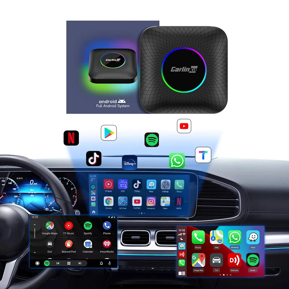 Oem Odm Led Lights Carlinkit Wireless Carplay Iptv Box Multimedia Android 13 64Gb Ai Box Youtube Netflix For Apple
