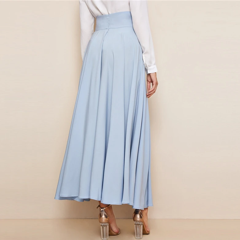 Women Elegant Bow Tie Flared Maxi Skirt Women High Waist Summer Solid Long A-line Skirt Summer Beach Long Skirt HSS6881