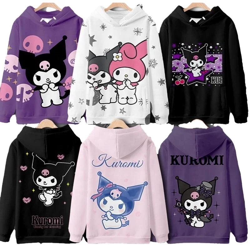 Новый 2024 KYT Kuromi Толстовка Kawaii свитер с капюшоном с принтом милый жакет в стиле аниме