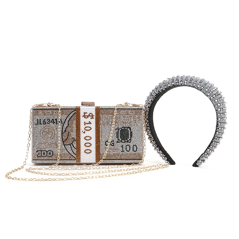 
Rhinestone Diamond Purse Party Clutch Bags Luxury Crystal Dollar Money Purse Headband 
