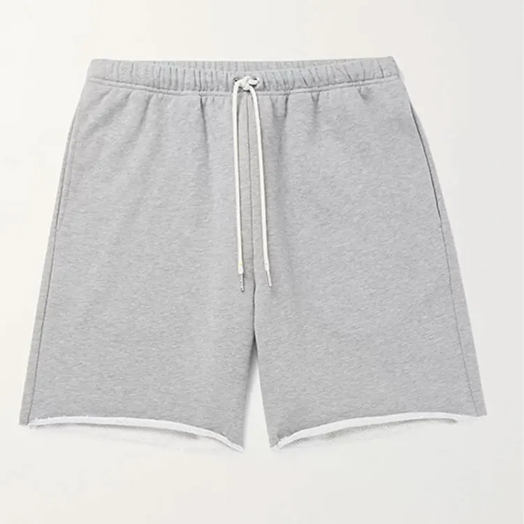 Custom Stone Washed Vintage Athletic Gym Shorts Hemp Raw Edge Rolling Up Terry Fleece Cotton Sweat Jogger Shorts for Men