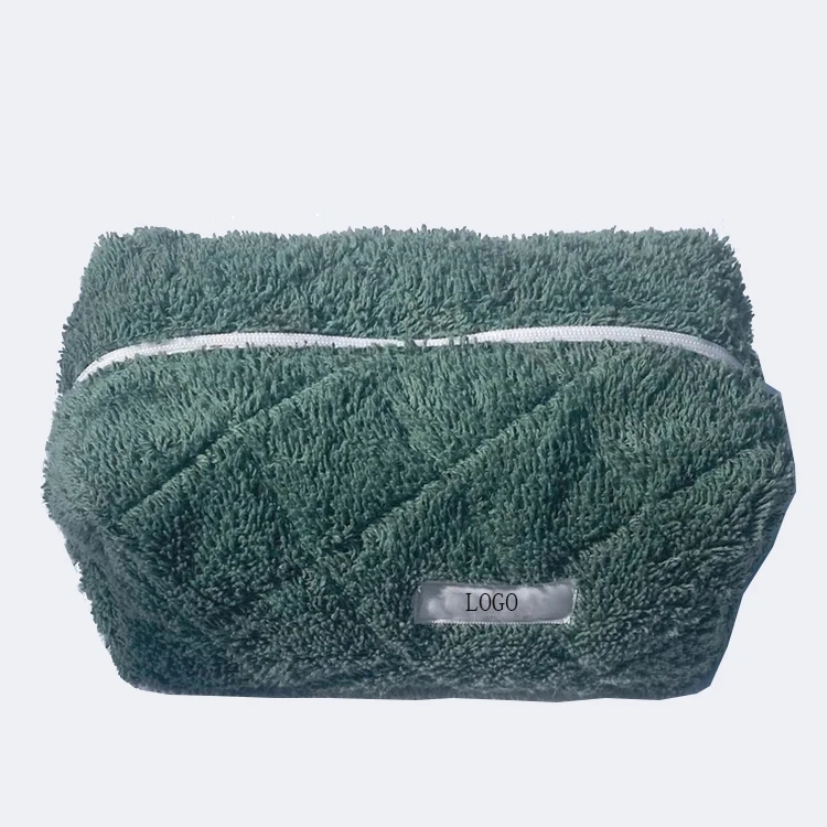 Custom Size Eco Friendly Terry Cloth Towel Women travel cosmetic bag Pink Quilting Terry Cotton Makeup Pouch