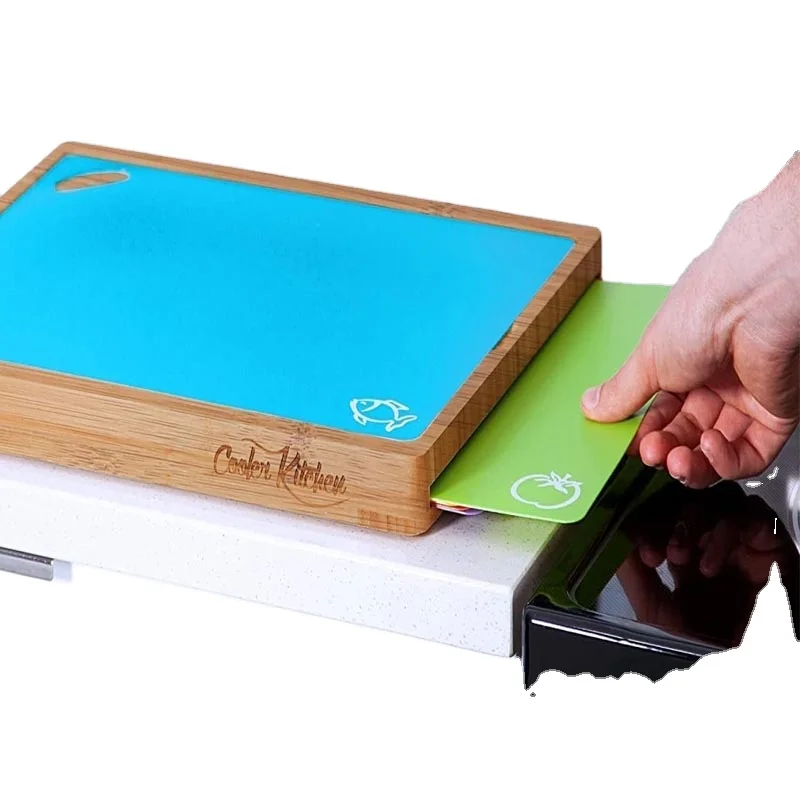 Chopping Board Set - Easy-to-Clean Dark Bamboo Wood Cutting Board Set with 6 Color Coded Flexible Cutting Mats