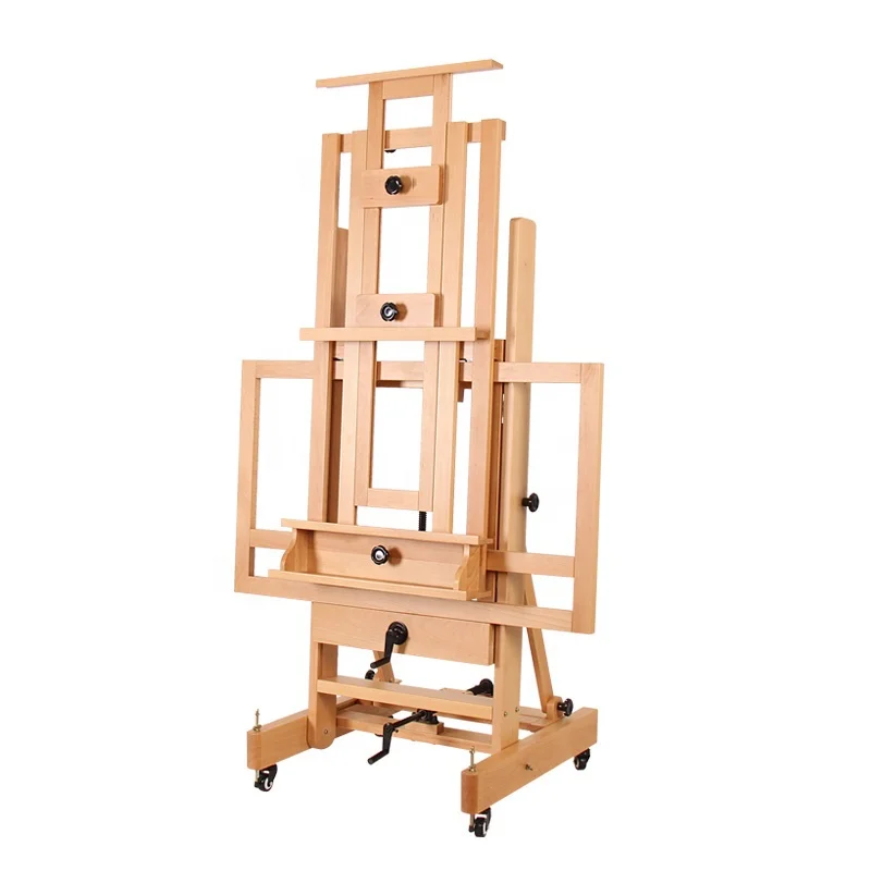 Высококачественный портативный деревянный художественный раздвижной мольберт из массива бука с роликами и двойным
