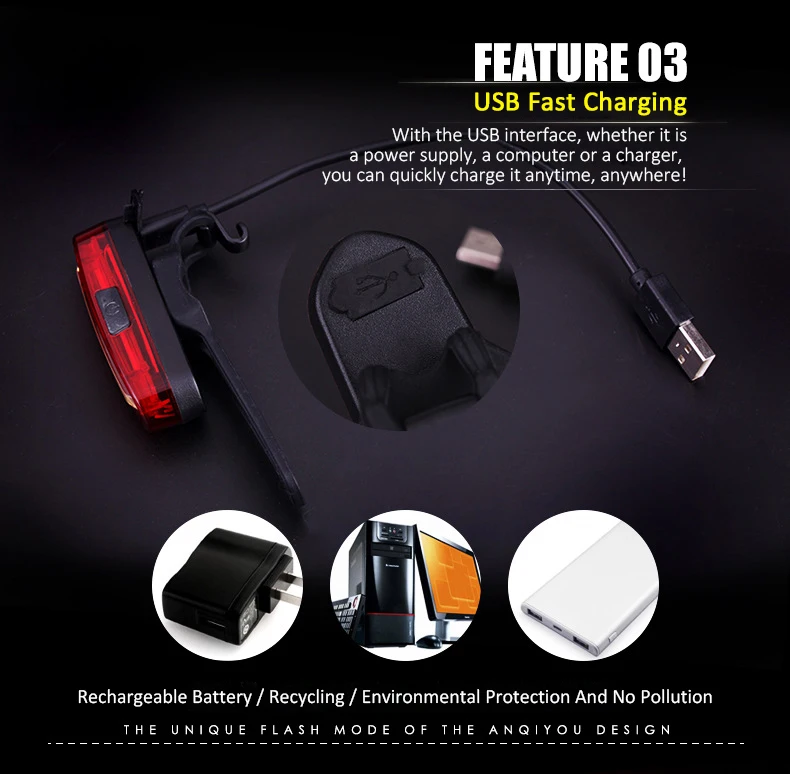 AT Led Usb Chargeable Mountain Bike Headlight Cycling Light Tail-lamp Bicycle Taillight Waterproof Mountain Bike Light
