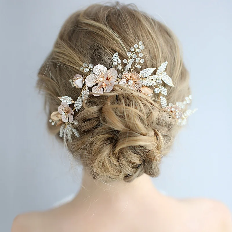 Wholesale high quality metal flowers crystal beaded leaf bridal hair pieces