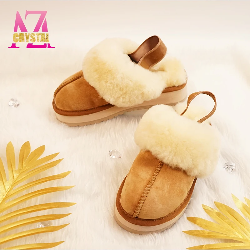 
USA Wool Fur boots for women Fashion customization wholesale sheepskin wool slides for women slippers 