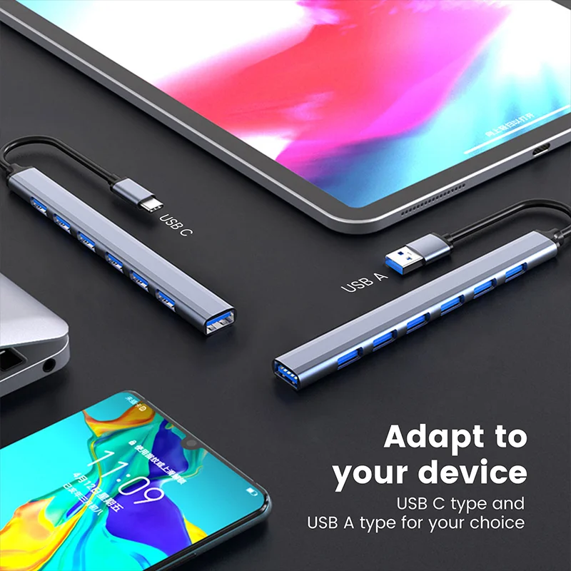 Mini 7 in 1 USB C Hub Adapter 7 Port USB 3.0 Data Transfer Hub USB C Docking Station For Pro Laptop