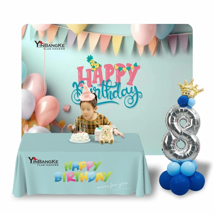 Custom Factory Tablecloth for Business Advertising for wedding birthday Table Cover with Tent or Backdrop or pop up banner