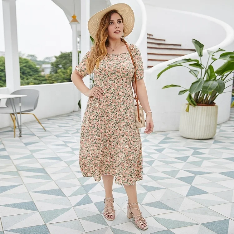 
Hot sell factory supply fashion summer plus size elegant floral dress for ladies 