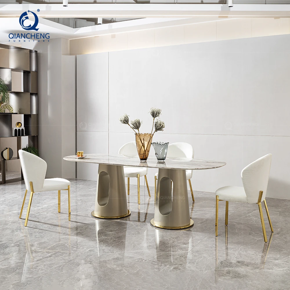 Wholesale nordic white marble top stainless steel dining table restaurant luxury gold dining 4 chairs and tables set