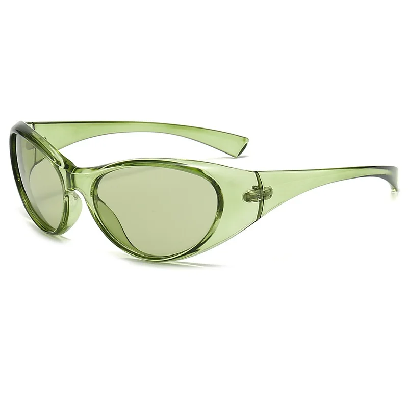 Y2K Wrap Around Fashion Sunglasses Logo Custom Green Oval Shades Sports Sun Glasses Aesthetic Eyewear for Women Men