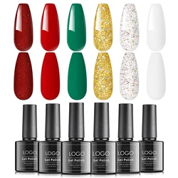 Christmas custom labels red green glitter smooth highly shiny uv gel nail polish