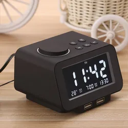 dual usb alarm clock FM radio with snooze sleep function, LCD time display clock