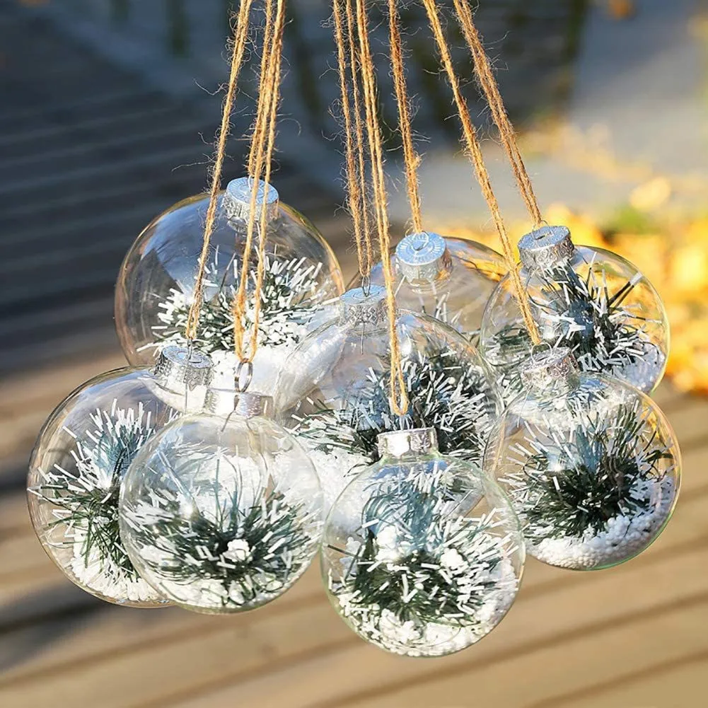 DIY Transparent Clear Plastic Ornament  Fillable Balls with Silver Rope Metal Cap for Wedding Birthday Christmas Three Decor