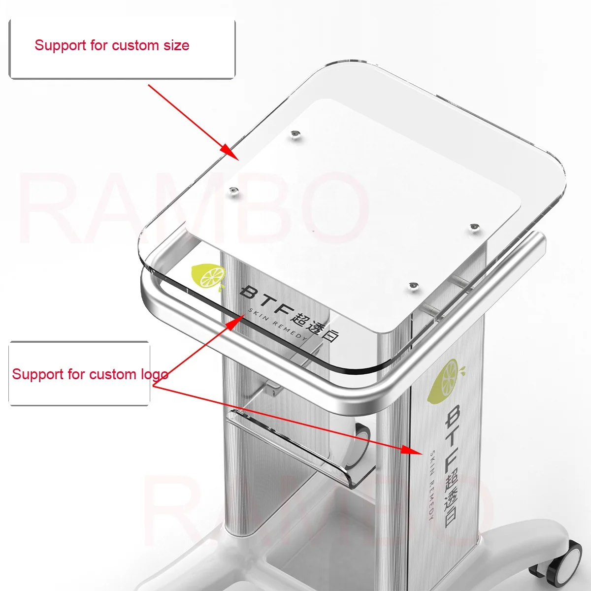 TF 2021 super ultrasonic facial instrument acrylic Facial cleansing beauty apparatus trolley stand carts