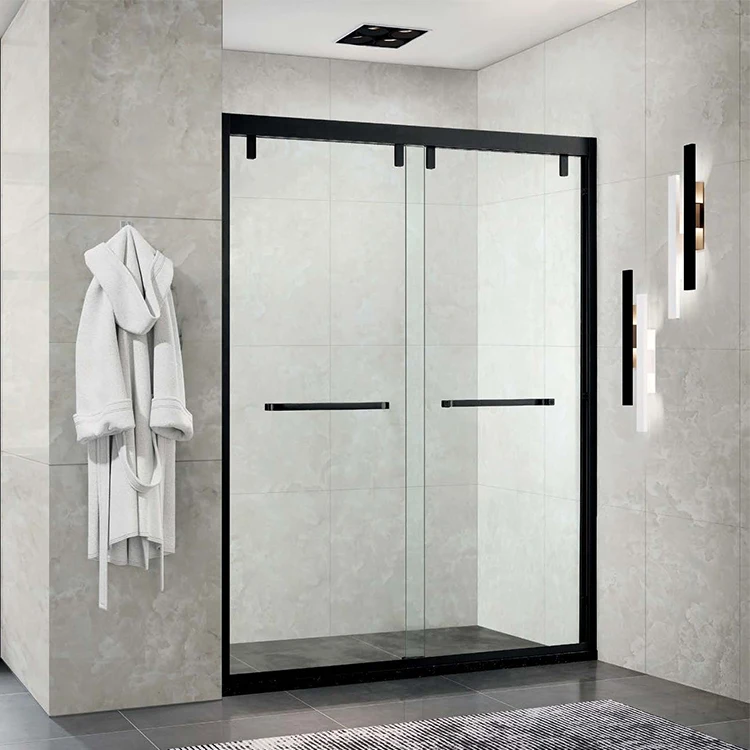 Waterproof Hotel Partition Tempered Glass Door Shower Screen Sliding Double Door Bathroom Shower Screens