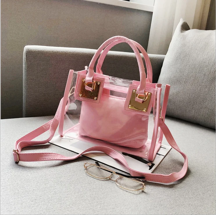 
New arrival large capacity two-piece Laser clear jelly bag wholesales Designer Purse Crossbody Bag for women 