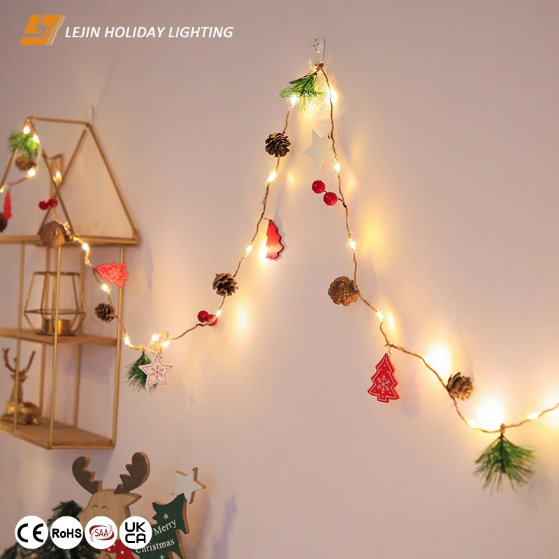 Copper led warm white Wood chip pine nut Led string for christmas decoration