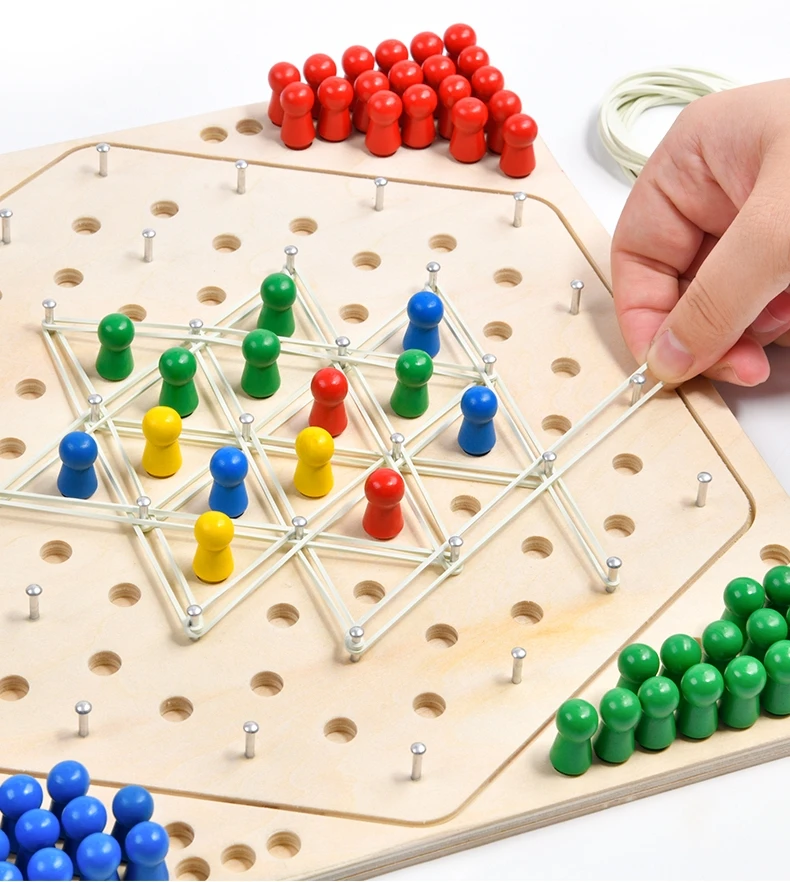 Family Board Brainteaser Strategy Games Chain Triangle Chess Game with Rubber Bands
