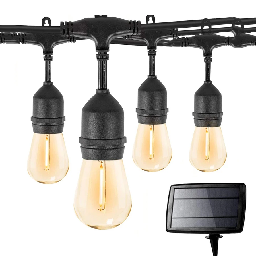 Solar Garlands Led Edison Ip65 S14 String Lights 48ft 27ft Outdoor Holiday Lighting Garden Usb Christmas