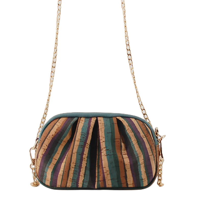 High Quality Gold Metal Chain Natural Cork Shoulder Bag Eco-friendly Cork Crossbody Bags for Girl