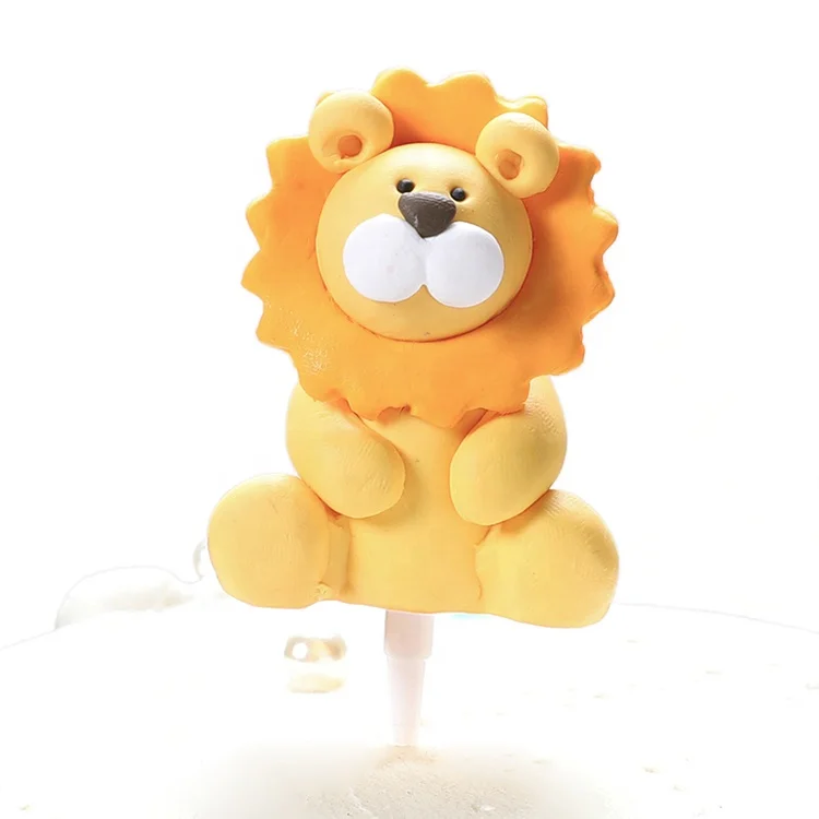 
New happy birthday party cake topper cute lion cake topper resin polymer clay lion cake toppers 