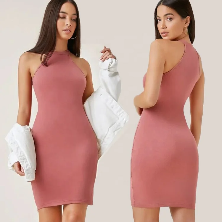 High Quality Women Sexy Fashion Halter Sleeveless Stretch Slim Party Bandage Dress